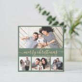 Elegant 4 Foto Collage Grün und Gold Weihnachten (Stehend Vorderseite)