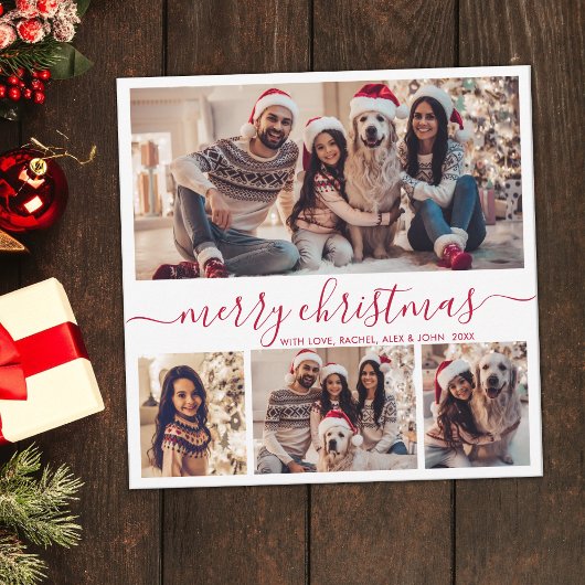 Elegant 4 Foto Collage Rotes Skript Weihnachten