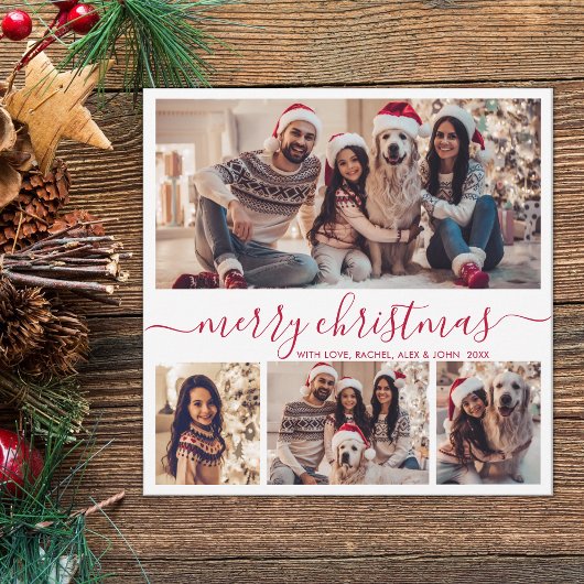 Elegant 4 Foto Collage Rotes Skript Weihnachten