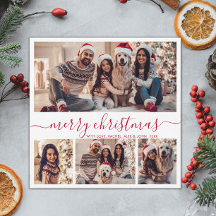 Elegant 4 Foto Collage Rotes Skript Weihnachten
