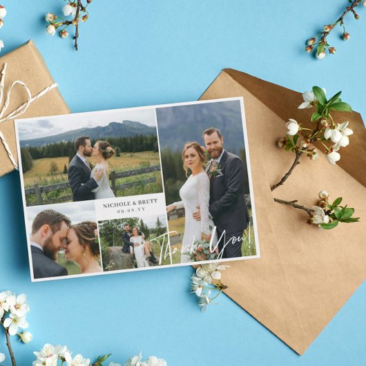 Elegant 4 Foto Collage Wedding Vielen Dank Dankeskarte