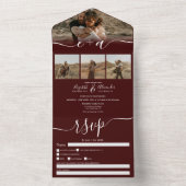 Elegant 4 Fotos burgundy moderne Drehbuch Hochzeit All In One Einladung (Innen Boden)