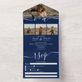 Elegant 4 Fotos marineblaue Hochzeit All In One Einladung (Innen Boden)