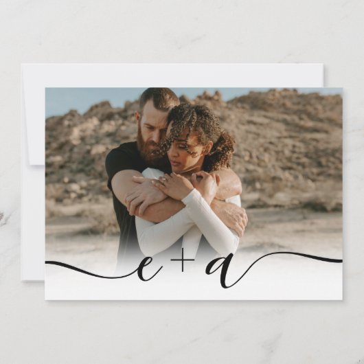 Elegant 4 Fotos moderne Drehbuch Hochzeit Schwarz- Einladung (Rückseite)