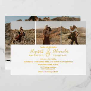 Elegant 4 Fotos moderne Drehbuch Hochzeit Schwarz- Folieneinladung