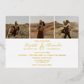 Elegant 4 Fotos moderne Drehbuch Hochzeit Schwarz- Folieneinladung (Vorderseite)