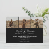 Elegant 4 Fotos moderne Drehbuch Hochzeit weiß Sch Einladung (Stehend Vorderseite)