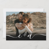 Elegant 4 Fotos moderne Drehbuch Hochzeit weiß Sch Einladung (Rückseite)