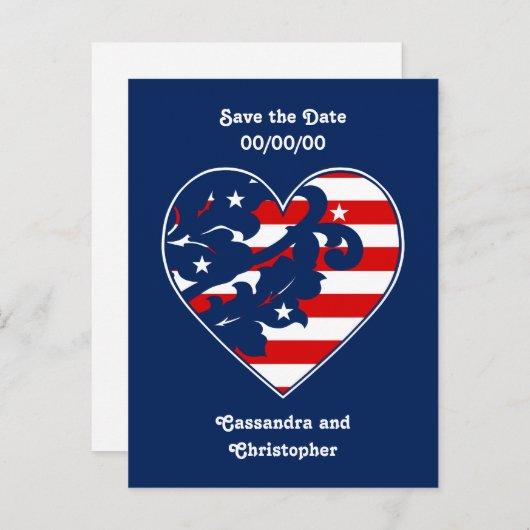 Elegant 4. Juli Damast Save the Date Ankündigungspostkarte (Vorne/Hinten)