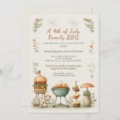 Elegant 4th of July BBQ Invitation – Soft Line Art Einladung (Vorne/Hinten)