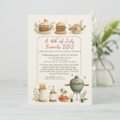 Elegant 4th of July BBQ Invitation – Soft Line Art Einladung (Stehend Vorderseite)