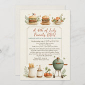 Elegant 4th of July BBQ Invitation – Soft Line Art Einladung (Vorne/Hinten)