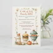 Elegant 4th of July BBQ Invitation – Soft Line Art Einladung (Stehend Vorderseite)