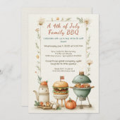 Elegant 4th of July BBQ Invitation – Soft Line Art Einladung (Vorne/Hinten)