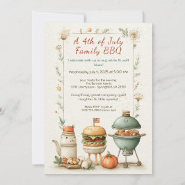 Elegant 4th of July BBQ Invitation – Soft Line Art Einladung