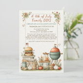 Elegant 4th of July BBQ Invitation – Soft Line Art Einladung (Stehend Vorderseite)