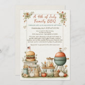 Elegant 4th of July BBQ Invitation – Soft Line Art Einladung (Vorne/Hinten)