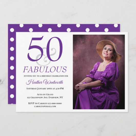 Elegant 50 and Fabulous 50th Birthday Photo Einladung (Vorne/Hinten)