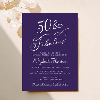 Elegant 50 And Fabulous Purple 50th Birthday Party Einladung