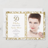 Elegant 50 & fabelhaft dekoratives Gold Blätter Pa Einladung (Vorderseite)