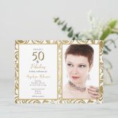 Elegant 50 & fabelhaft dekoratives Gold Blätter Pa Einladung (Stehend Vorderseite)