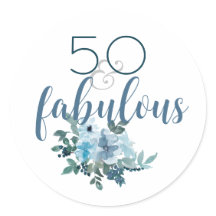 Elegant 50 & Fabulous Blue Floral Watercolor