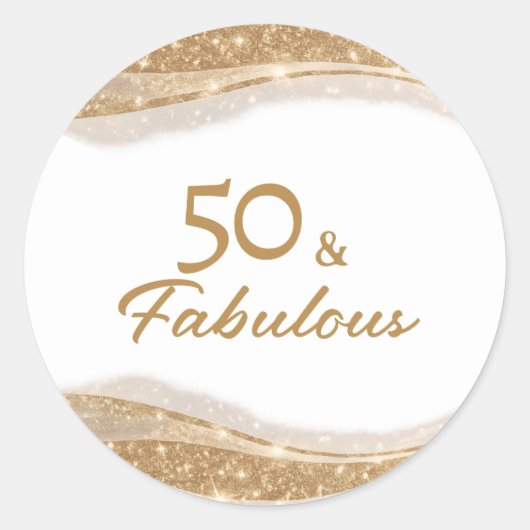 Elegant 50 & Fabulous Gold Birthday Runder Aufkleber (Vorderseite)
