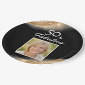 Elegant 50 & Fabulous Gold Photo Birthday Party Pappteller (Schrägansicht)