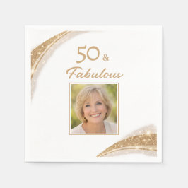Elegant 50 & Fabulous Gold Photo Birthday Party Serviette