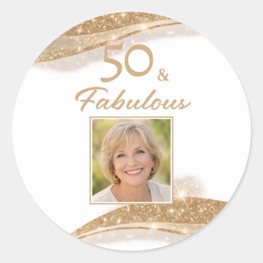 Elegant 50 & Fabulous Gold Photo Birthday  Runder Aufkleber (Vorderseite)