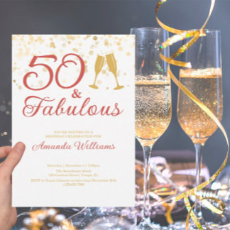 Elegant 50 & Fabulous Gold und Pink Geburtstag Einladung
