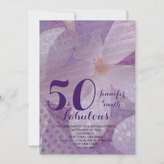 Elegant 50 & Fabulous Lavender Birthday Einladung (Vorderseite)