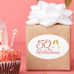 Elegant 50 & Fabulous Pink und Gold 50. Geburtstag Ovaler Aufkleber