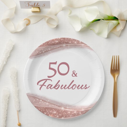 Elegant 50 & Fabulous Rose Gold Birthday Party Pappteller (Hochzeit)