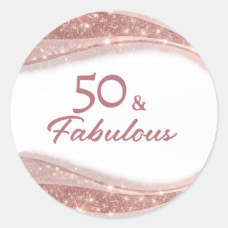 Elegant 50 & Fabulous Rose Gold Birthday  Runder Aufkleber