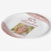 Elegant 50 & Fabulous Rose Gold Photo Birthday Pappteller (Schrägansicht)