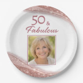 Elegant 50 & Fabulous Rose Gold Photo Birthday Pappteller (Vorderseite)