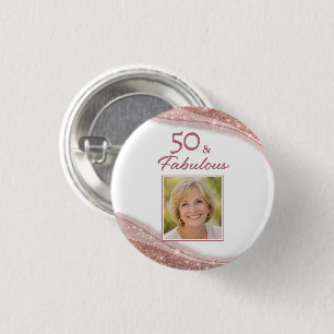 Elegant 50 & Fabulous Roségold-Foto-Geburtstag  Button