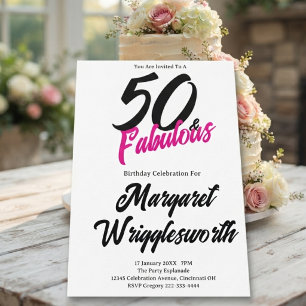 Elegant 50 & Fabulous Schwarz Rosa Typografie Einladung
