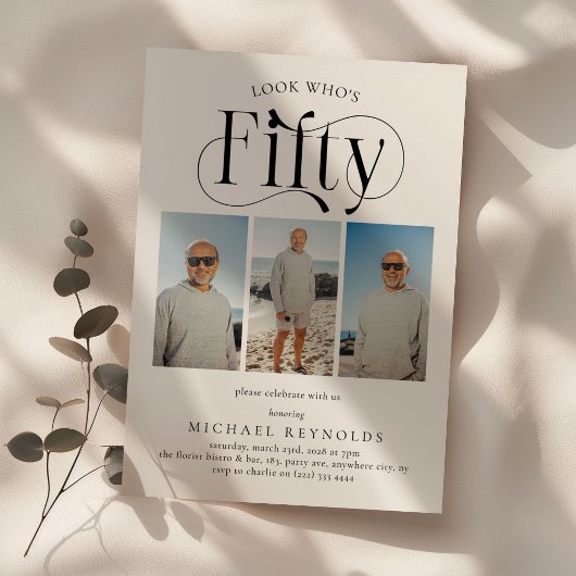 Elegant 50 Foto Collage 50. Geburtstag Einladung