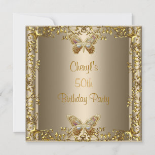 Elegant 50. Geburtstag Bronze Gold Butterfly Einladung