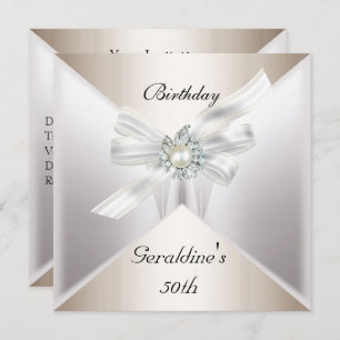 Elegant 50. Geburtstag Einladung Pearl White Beige