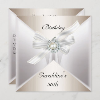 Elegant 50. Geburtstag Einladung Pearl White Beige