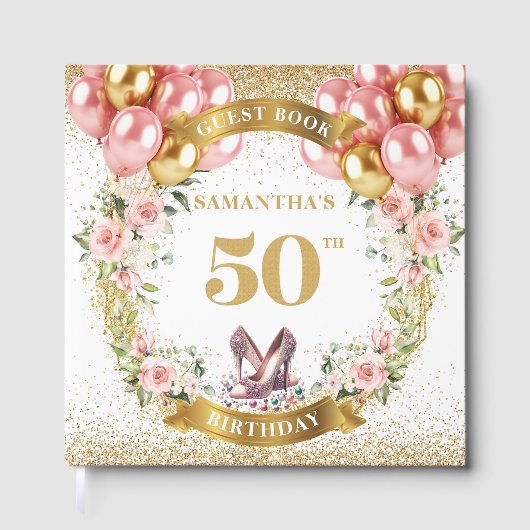 Elegant 50. Geburtstag Gästebuch Boho Blume (Vorderseite)