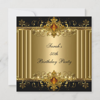 Elegant 50. Geburtstag Gold Black Art Deco Jewel Einladung