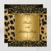 Elegant 50. Geburtstag Gold Black Leopard Einladung (Vorne/Hinten)