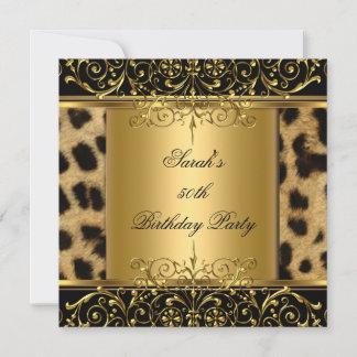 Elegant 50. Geburtstag Gold Black Leopard Einladung