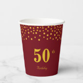 Elegant 50. Geburtstag & Gold Confetti auf Burgund Pappbecher (Rückseite)