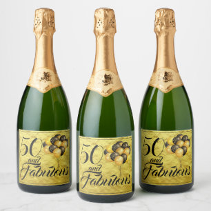 Elegant 50. Geburtstag Gold Foil Black Typografie Schaumweinetikett