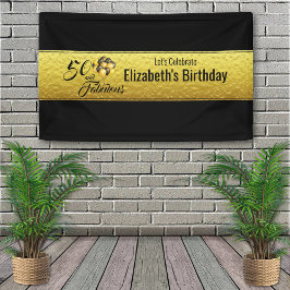 Elegant 50. Geburtstag Gold Foil Schwarze Typograf Banner